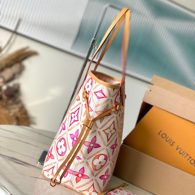 NEVERFULL MM 31 IN CORAL MONOGRAM TILES CANVAS