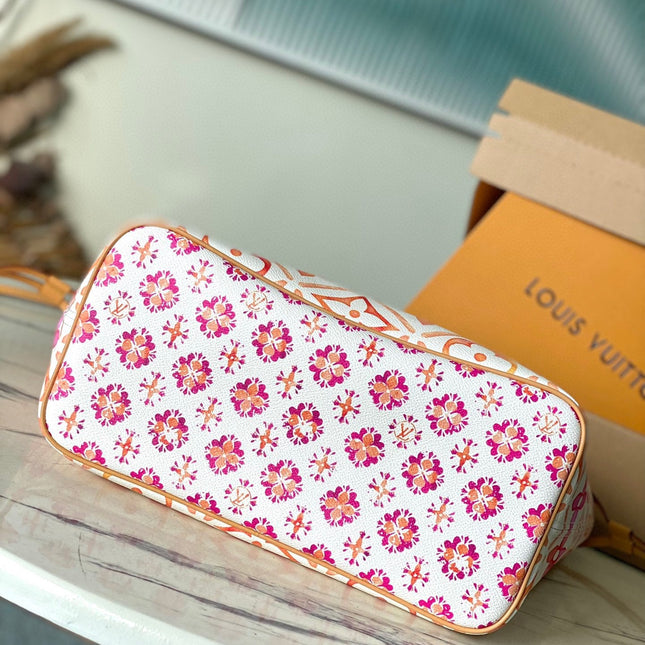 NEVERFULL MM 31 IN CORAL MONOGRAM TILES CANVAS