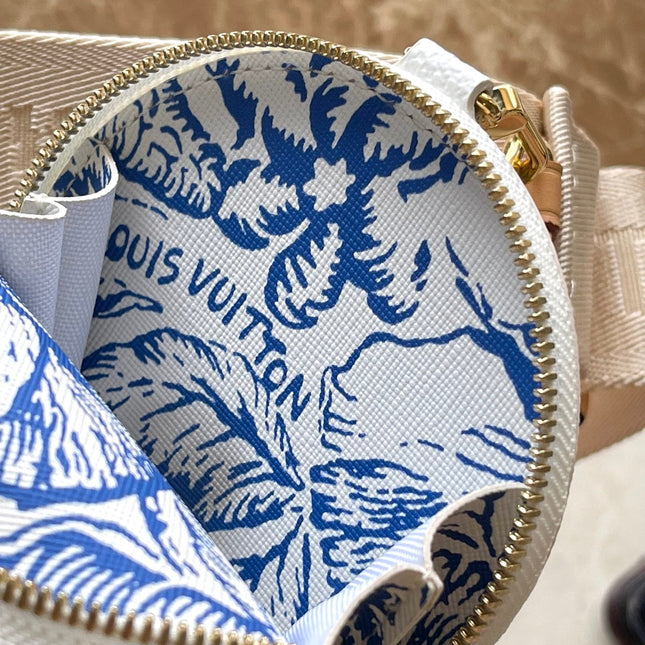 ONTHEGO EAST WEST 25 IN LAGOON BLUE MONOGRAM TILES CANVAS