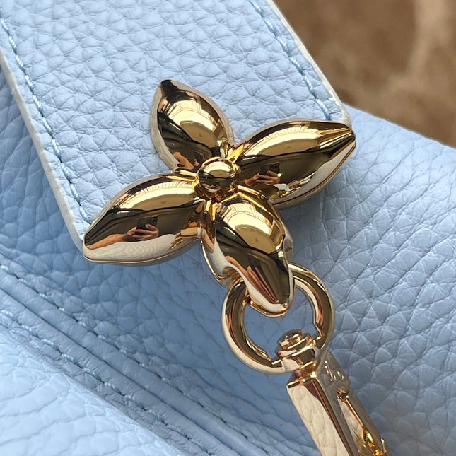 CAPUCINES BB 26 IN CANDY BLUE TAURILLON GOLD HARDWARE