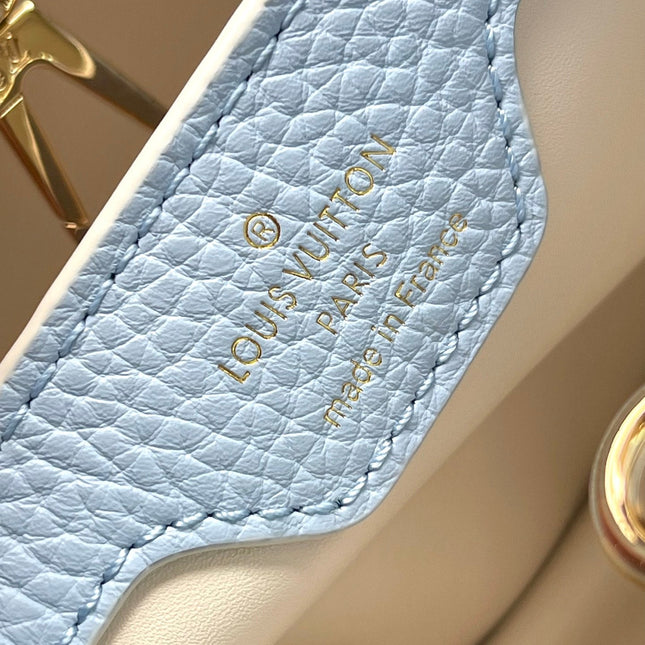 CAPUCINES BB 26 IN CANDY BLUE TAURILLON GOLD HARDWARE