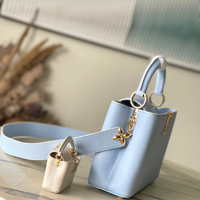 CAPUCINES BB 26 IN CANDY BLUE TAURILLON GOLD HARDWARE