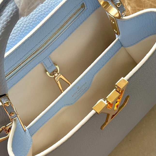 CAPUCINES BB 26 IN CANDY BLUE TAURILLON GOLD HARDWARE