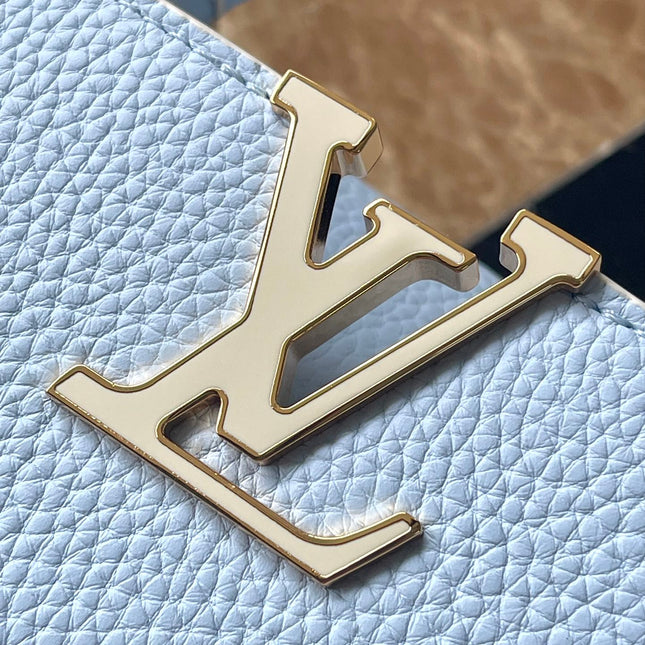 CAPUCINES MINI 21 IN CANDY BLUE TAURILLON GOLD HARDWARE