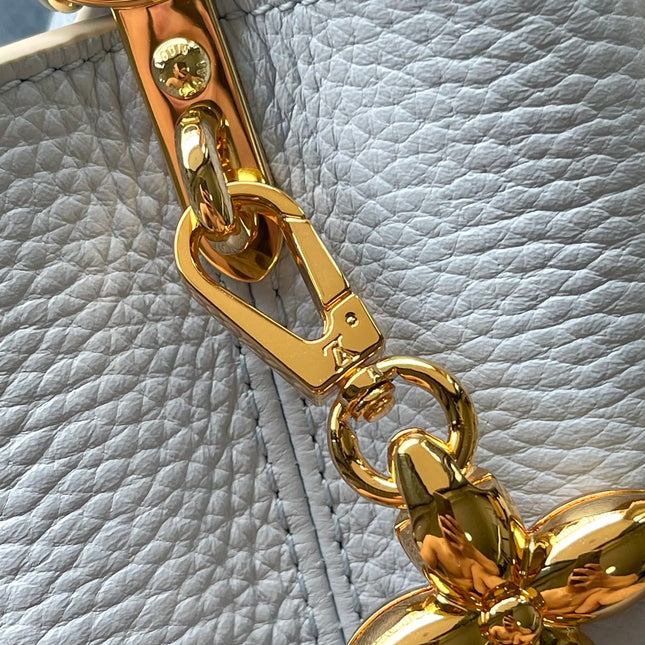 CAPUCINES MINI 21 IN CANDY BLUE TAURILLON GOLD HARDWARE