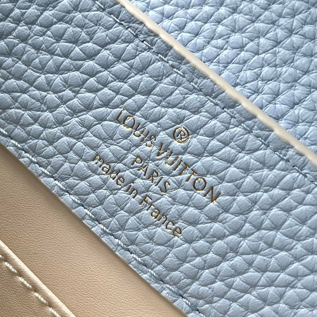 CAPUCINES MINI 21 IN CANDY BLUE TAURILLON GOLD HARDWARE