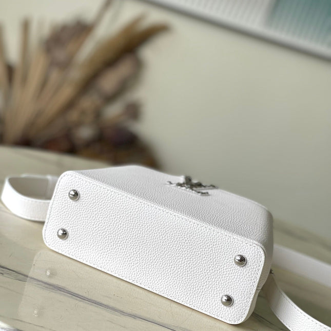 CAPUCINES EAST-WEST MINI 22 IN WHITE CALFSKIN SILVER HARDWARE