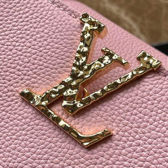 CAPUCINES EAST-WEST MINI 22 IN BLUSH PINK CALFSKIN GOLD HARDWARE