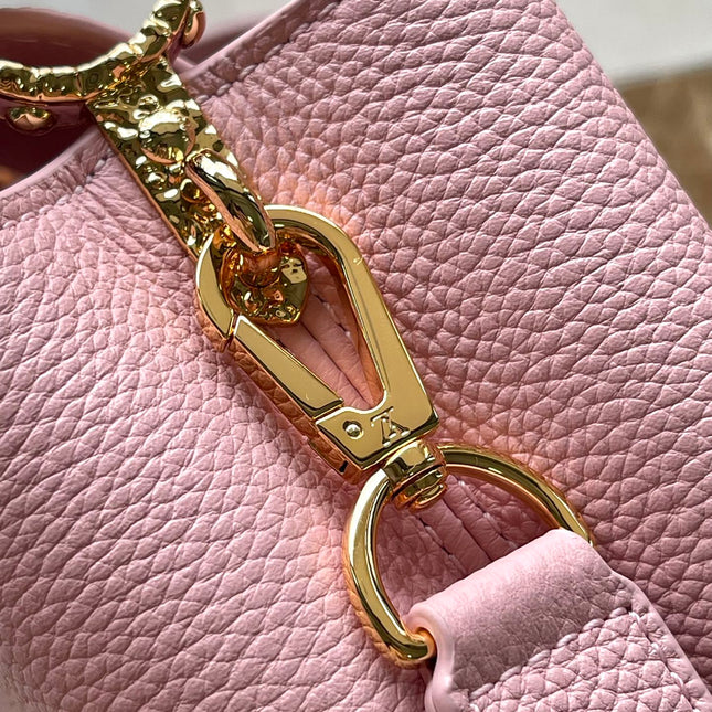 CAPUCINES EAST-WEST MINI 22 IN BLUSH PINK CALFSKIN GOLD HARDWARE