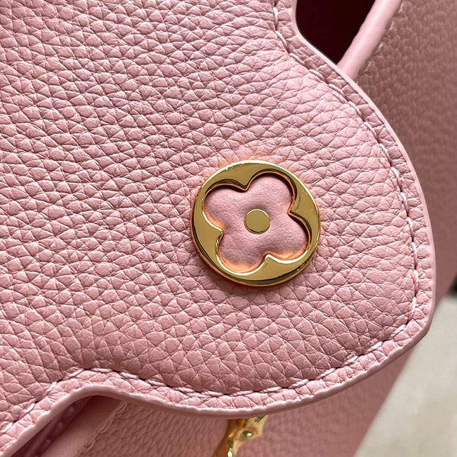 CAPUCINES EAST-WEST MINI 22 IN BLUSH PINK CALFSKIN GOLD HARDWARE