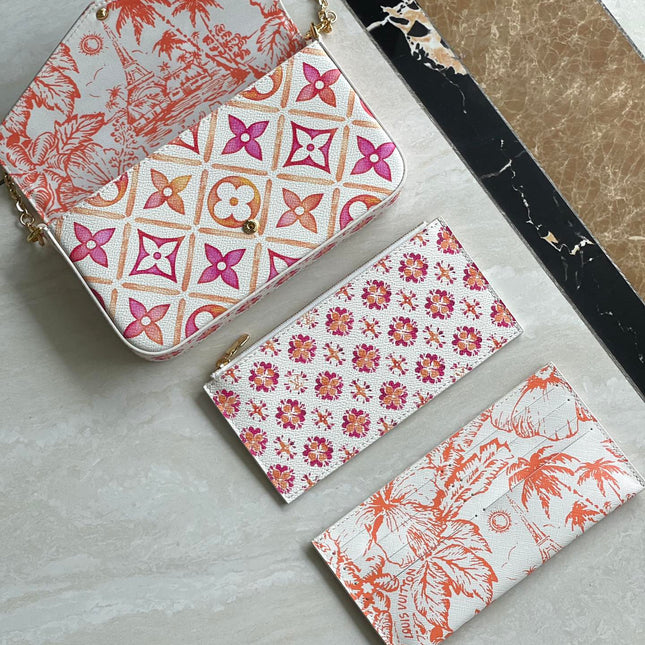 FÉLICIE POCHETTE 21 IN CORAL MONOGRAM TILES CANVAS