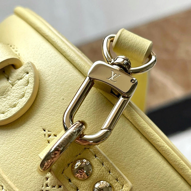 MINI BOITE CHAPEAU 13 IN BANANA YELLOW MONOGRAM PERFORATED CALFSKIN
