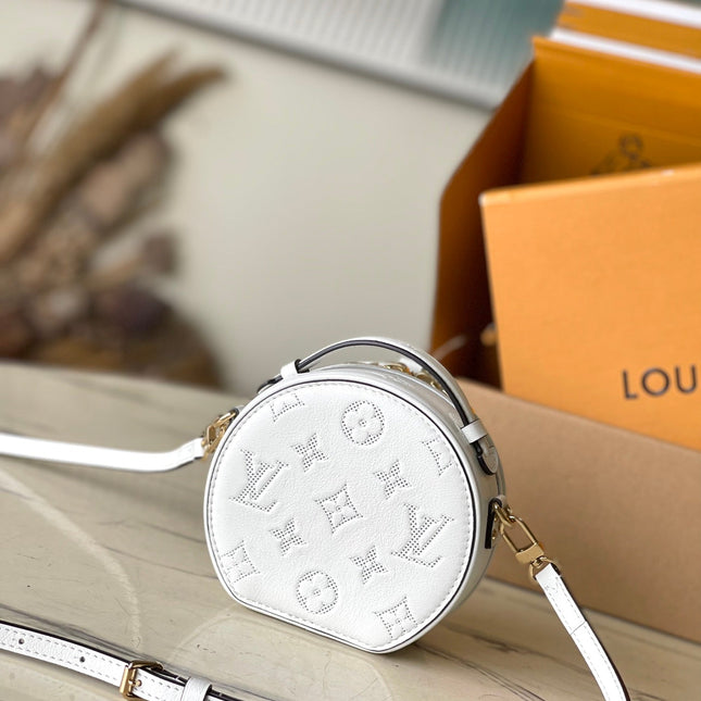 MINI BOITE CHAPEAU 13 IN WHITE MONOGRAM PERFORATED CALFSKIN