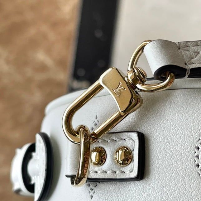 MINI BOITE CHAPEAU 13 IN WHITE MONOGRAM PERFORATED CALFSKIN