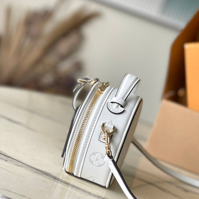 MINI BOITE CHAPEAU 13 IN WHITE MONOGRAM PERFORATED CALFSKIN