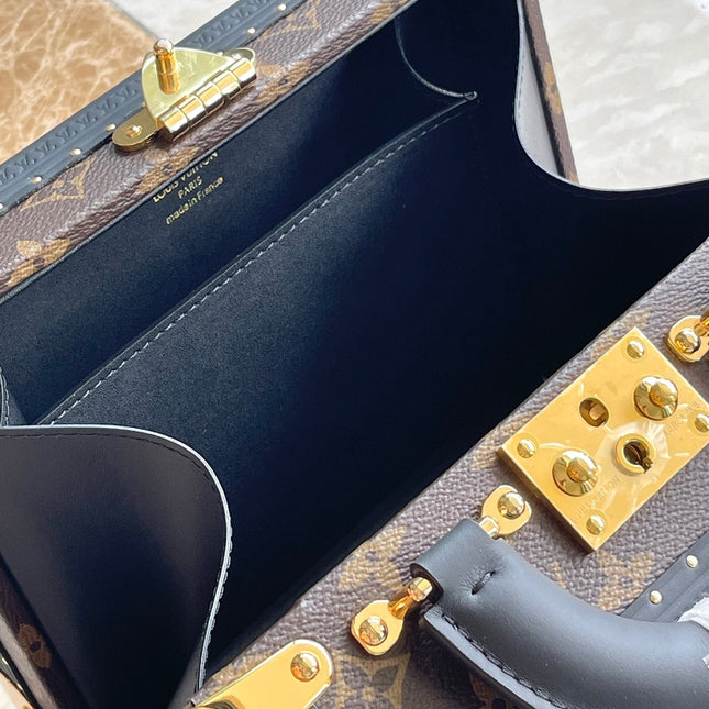 PETITE VALISE 22 IN BROWN MONOGRAM REVERSE CANVAS AND BLACK CALFSKIN TRIM GOLD HARDWARE