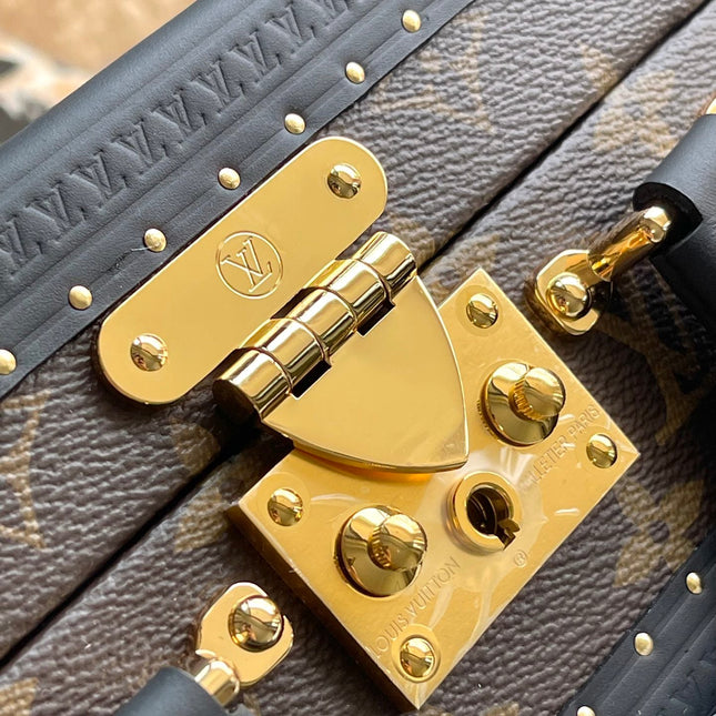 PETITE VALISE 22 IN BROWN MONOGRAM REVERSE CANVAS AND BLACK CALFSKIN TRIM GOLD HARDWARE