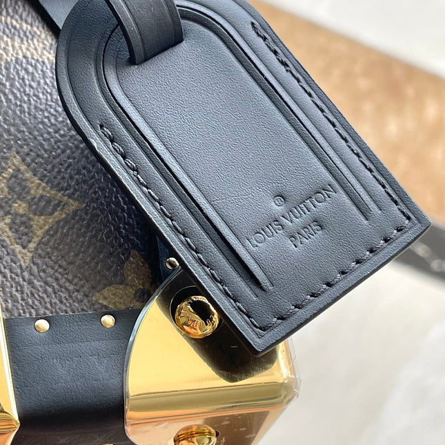 PETITE VALISE 22 IN BROWN MONOGRAM REVERSE CANVAS AND BLACK CALFSKIN TRIM GOLD HARDWARE