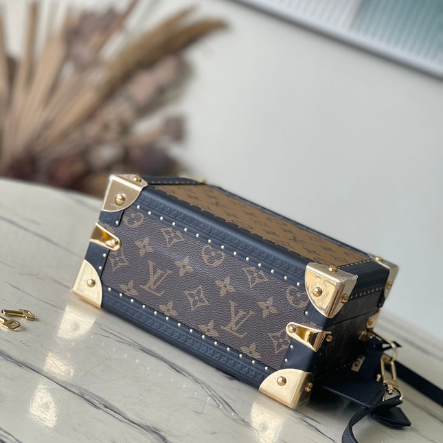 PETITE VALISE 22 IN BROWN MONOGRAM REVERSE CANVAS AND BLACK CALFSKIN TRIM GOLD HARDWARE