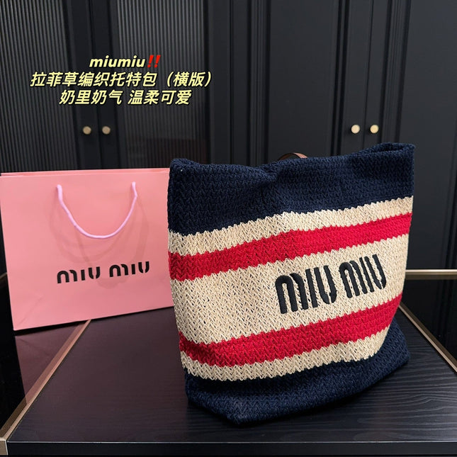 TOTE BAG 36 IN COLORFUL HORIZONTAL RAFFIA WOVEN