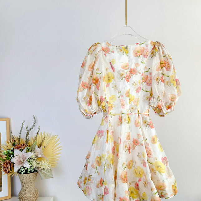 SHORT-SLEEVE V-NECK FLORAL PRINT DRESS 266380