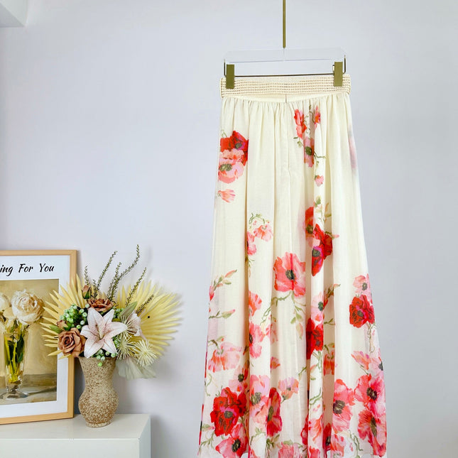 FLORAL PRINT SKIRT WITH BELT 266407