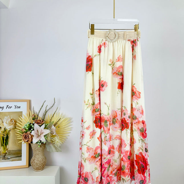 FLORAL PRINT SKIRT WITH BELT 266407