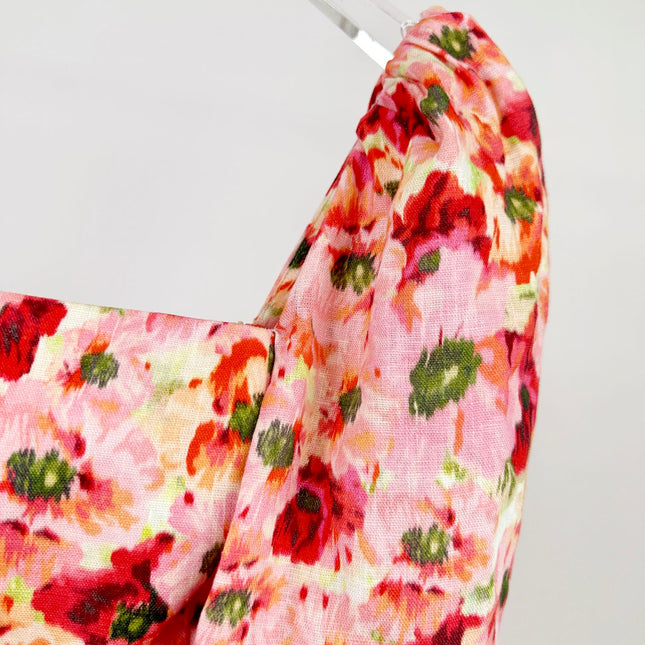 PUFF SLEEVE MINI DRESS 25S RED IN LINEN 266363