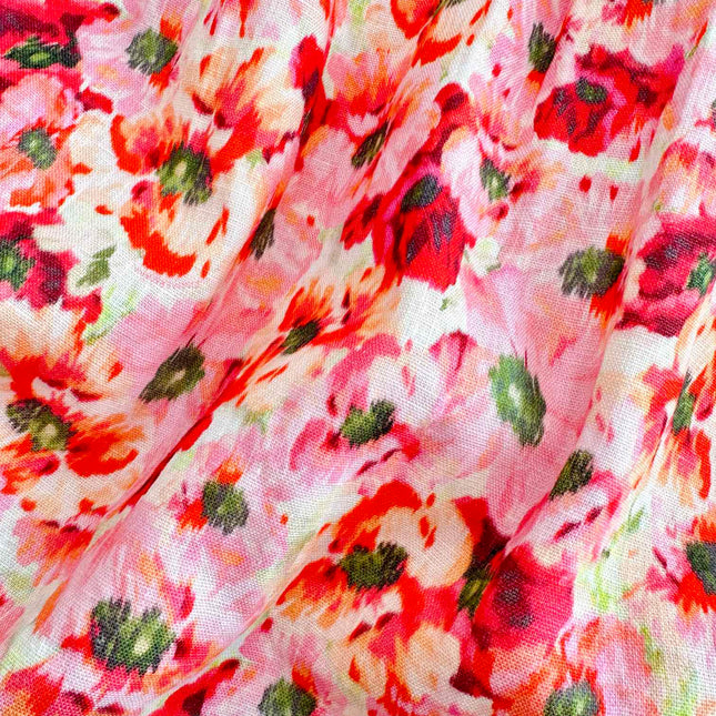 PUFF SLEEVE MINI DRESS 25S RED IN LINEN 266363