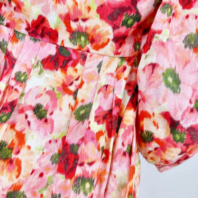 PUFF SLEEVE MINI DRESS 25S RED IN LINEN 266363