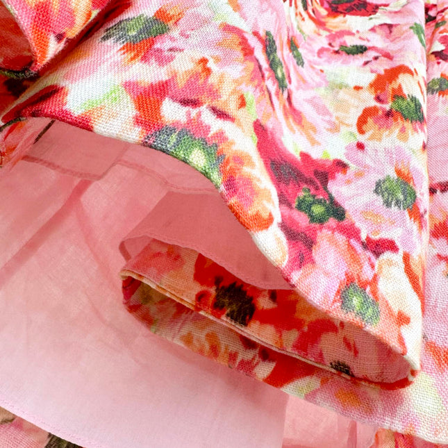 PUFF SLEEVE MINI DRESS 25S RED IN LINEN 266363