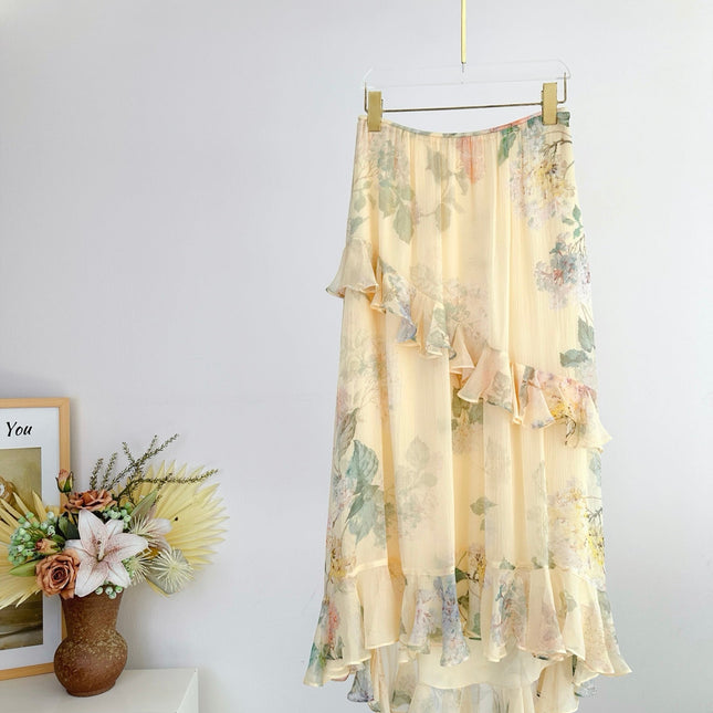 RUFFLED CHIFFON SKIRT IN WARM BEGIE