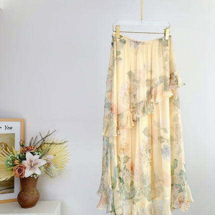 RUFFLED CHIFFON SKIRT IN WARM BEGIE