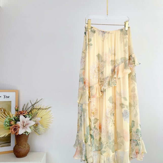 RUFFLED CHIFFON SKIRT IN WARM BEGIE