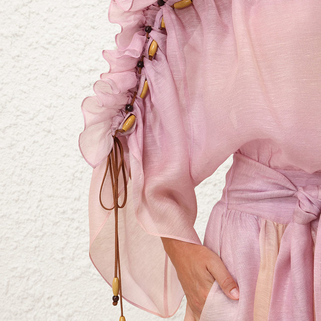 ZIMMER SILK MIDI DRESS IN PASTEL BLUE-GREEN AND LIGHT PURPLE