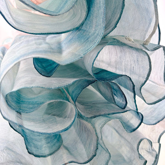 ZIMMER SILK MIDI DRESS IN PASTEL BLUE-GREEN AND LIGHT PURPLE