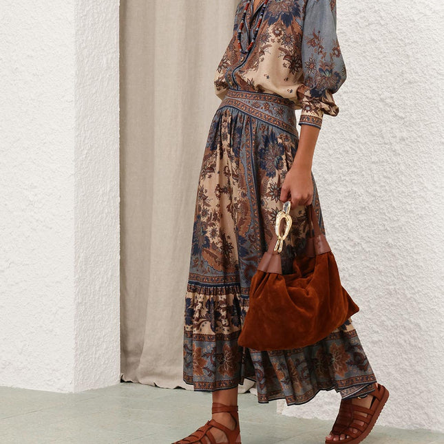 PATTERNED BLOUSE AND SKIRT SET