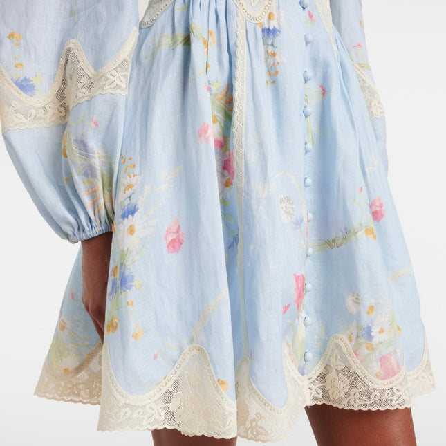 LONG-SLEEVE BLUE FLORAL DRESS