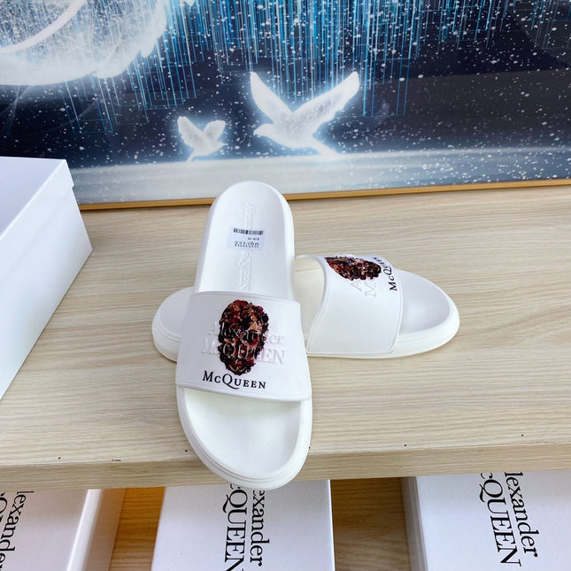 SLIDES SANDAL IN WHITE TPU WITH 3D SKULL PRINT STRAP