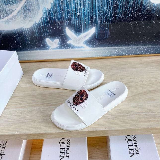 SLIDES SANDAL IN WHITE TPU WITH 3D SKULL PRINT STRAP
