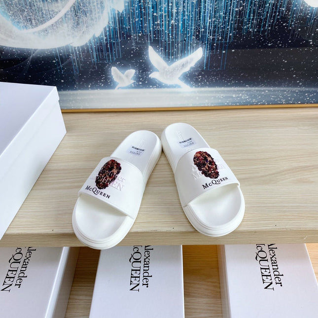 SLIDES SANDAL IN WHITE TPU WITH 3D SKULL PRINT STRAP