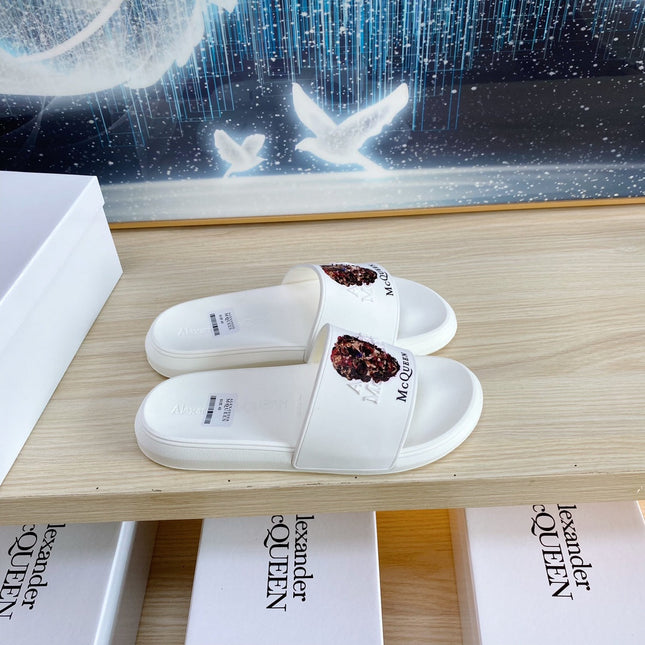 SLIDES SANDAL IN WHITE TPU WITH 3D SKULL PRINT STRAP