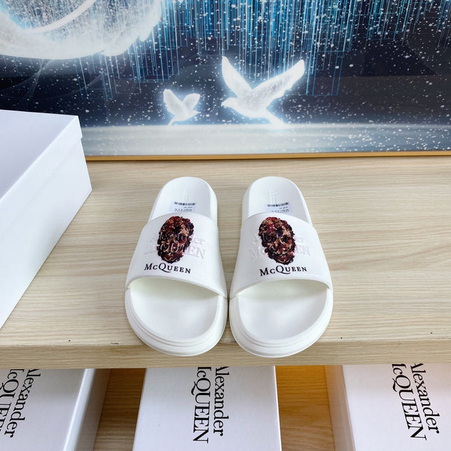 SLIDES SANDAL IN WHITE TPU WITH 3D SKULL PRINT STRAP