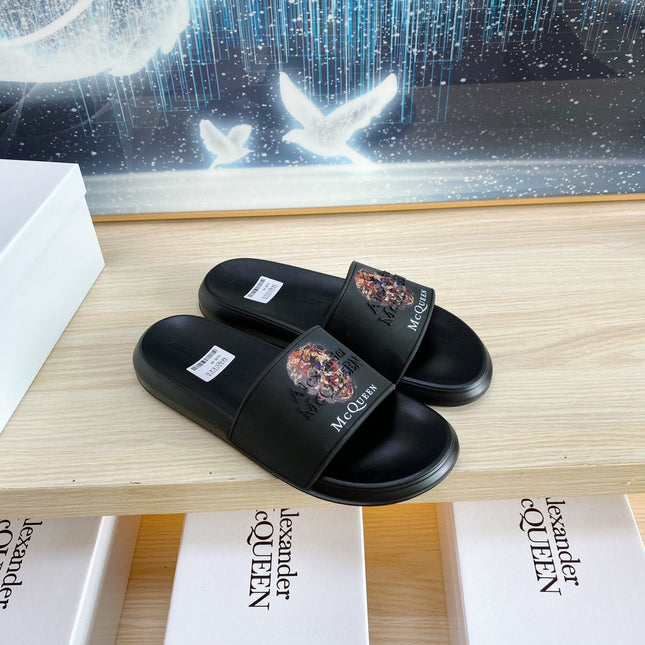 SLIDES SANDAL IN BLACK TPU WITH 3D SKULL PRINT STRAP