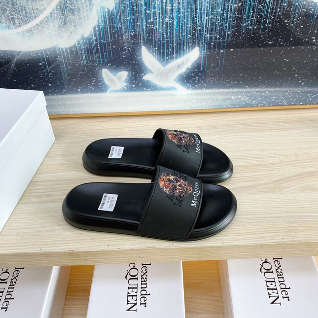 SLIDES SANDAL IN BLACK TPU WITH 3D SKULL PRINT STRAP