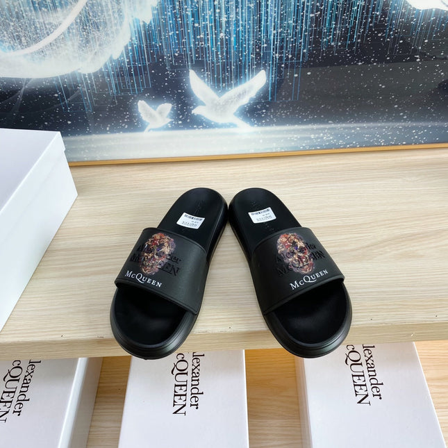 SLIDES SANDAL IN BLACK TPU WITH 3D SKULL PRINT STRAP