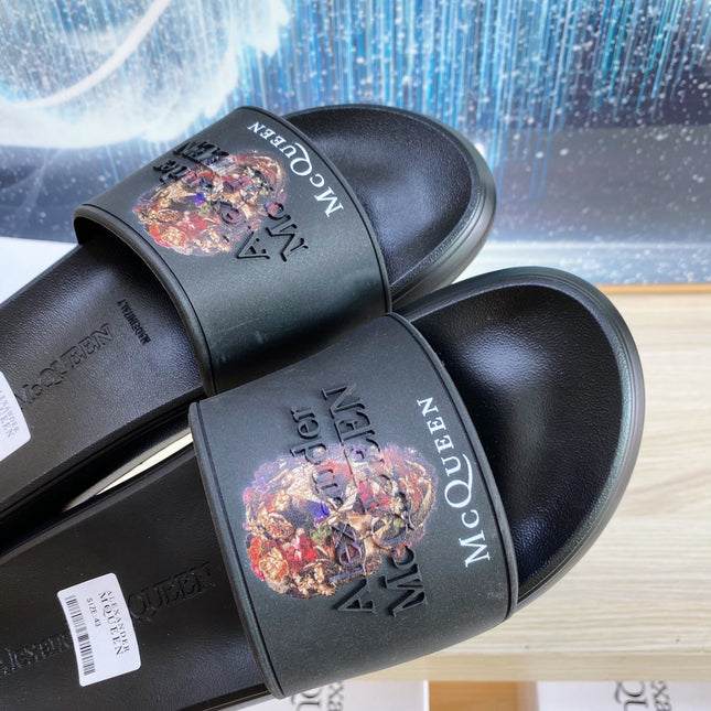 SLIDES SANDAL IN BLACK TPU WITH 3D SKULL PRINT STRAP