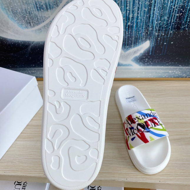 SLIDES SANDAL IN WHITE TPU MULTI-COLOR BLOTCHED STRAP