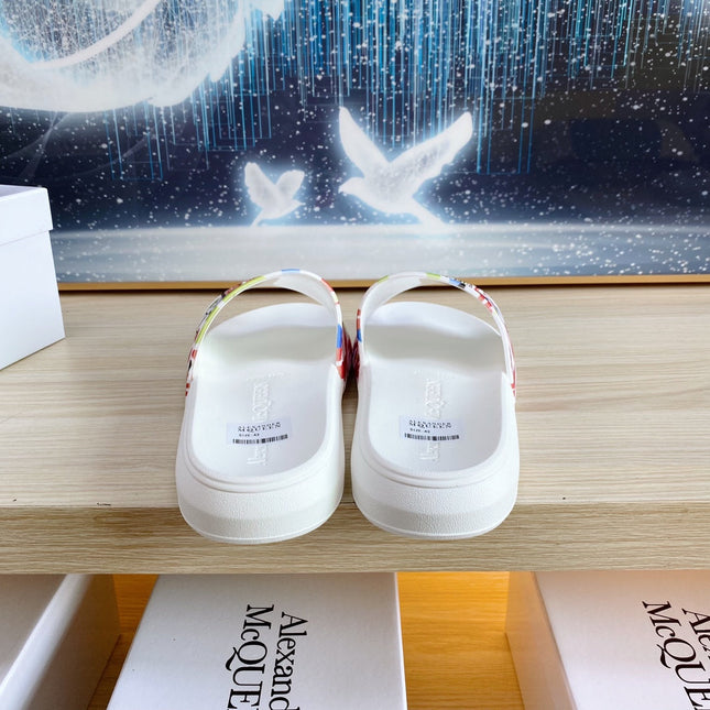 SLIDES SANDAL IN WHITE TPU MULTI-COLOR BLOTCHED STRAP