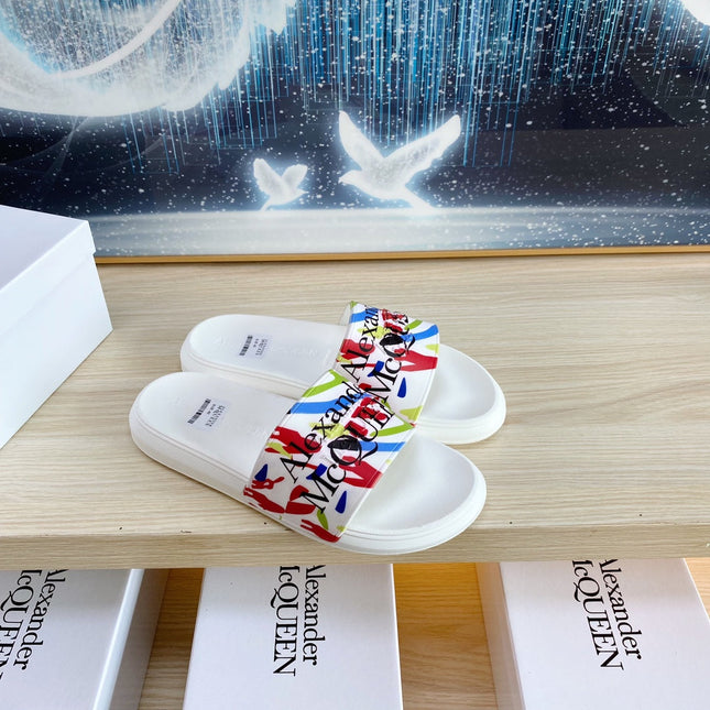 SLIDES SANDAL IN WHITE TPU MULTI-COLOR BLOTCHED STRAP